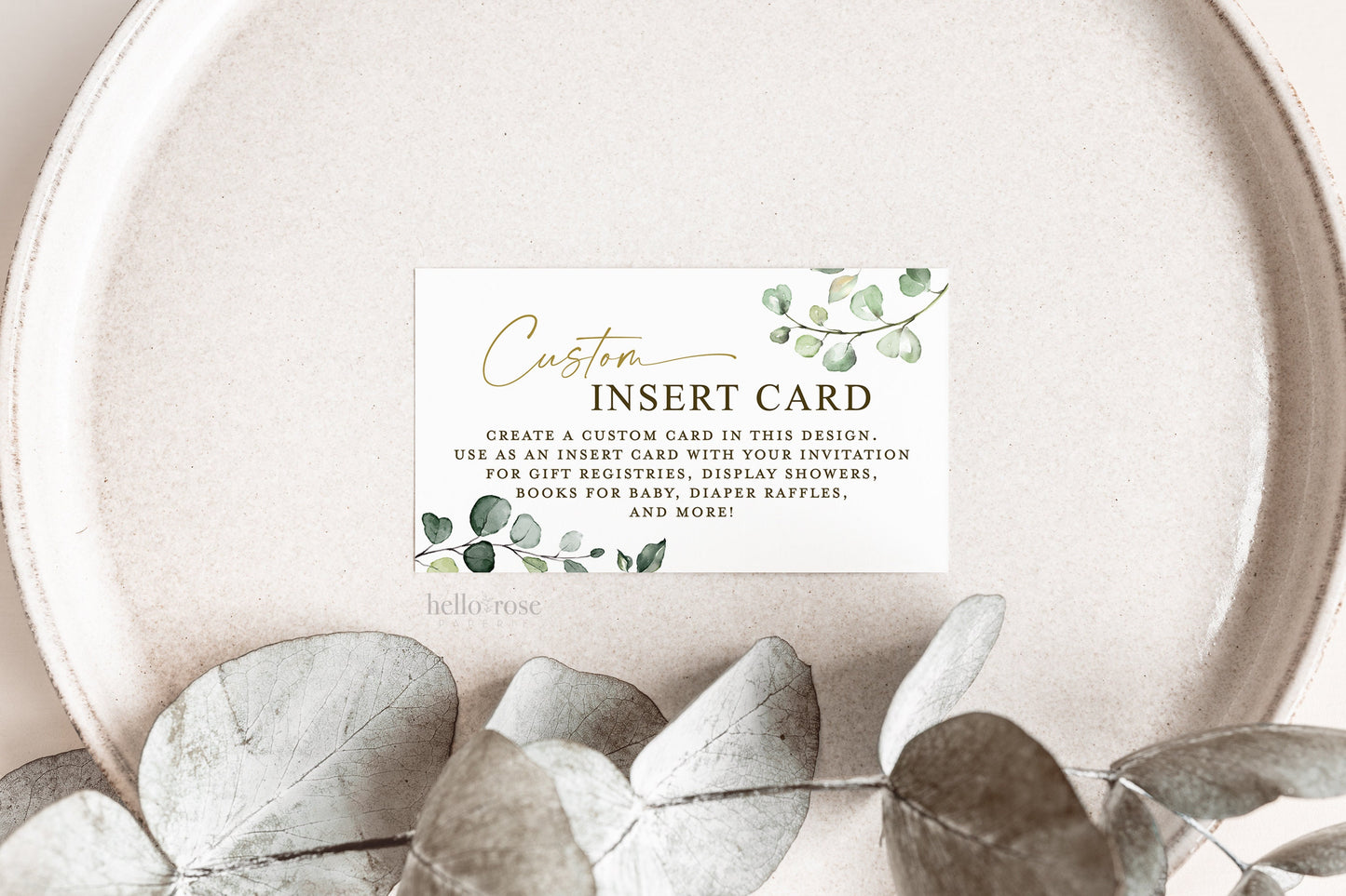 Custom Enclosure Card Editable Template . Wedding Baby Bridal Shower . Invite Insert . Greenery + Gold . PRINTABLE Templett Instant Download