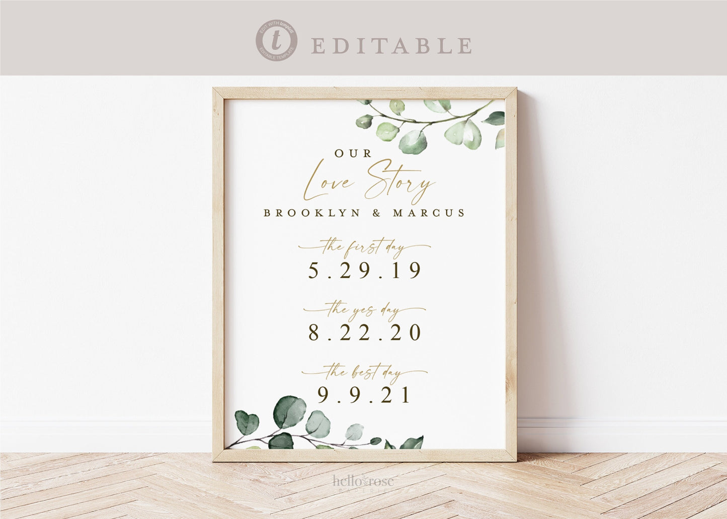 Our Love Story Personalized Template . The First Day The Yes Day The Best Day . Bridal Wedding Anniversary Gift . Digital Download Templett