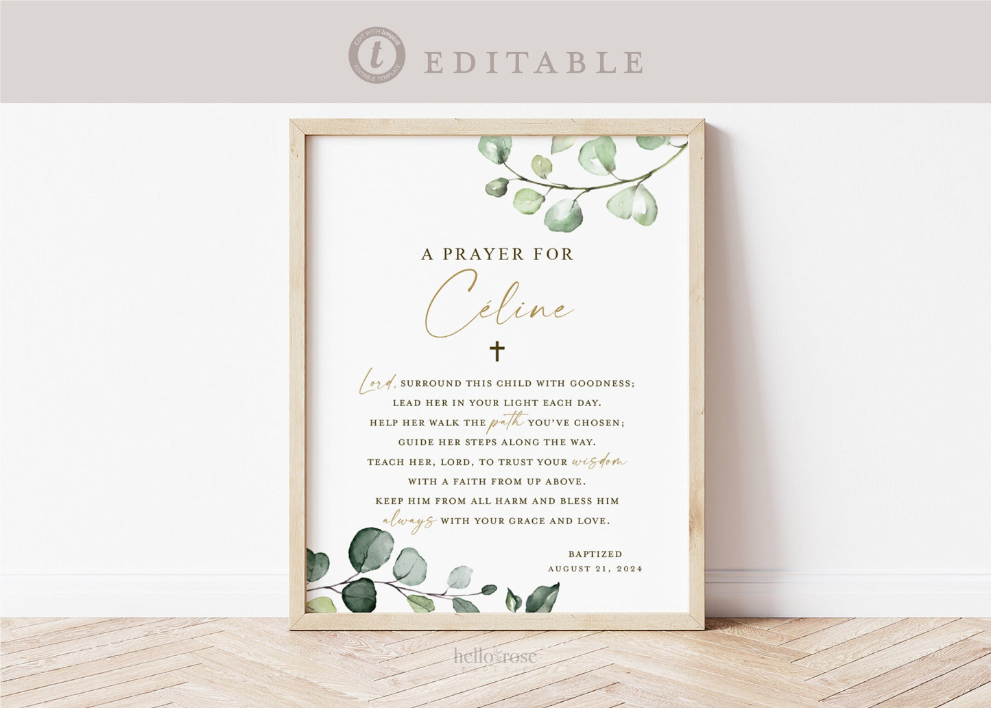 A Prayer for Child Baptism Personalized . Christening Religious Christian . Greenery . PRINTABLE Editable Template Download Templett G2-T
