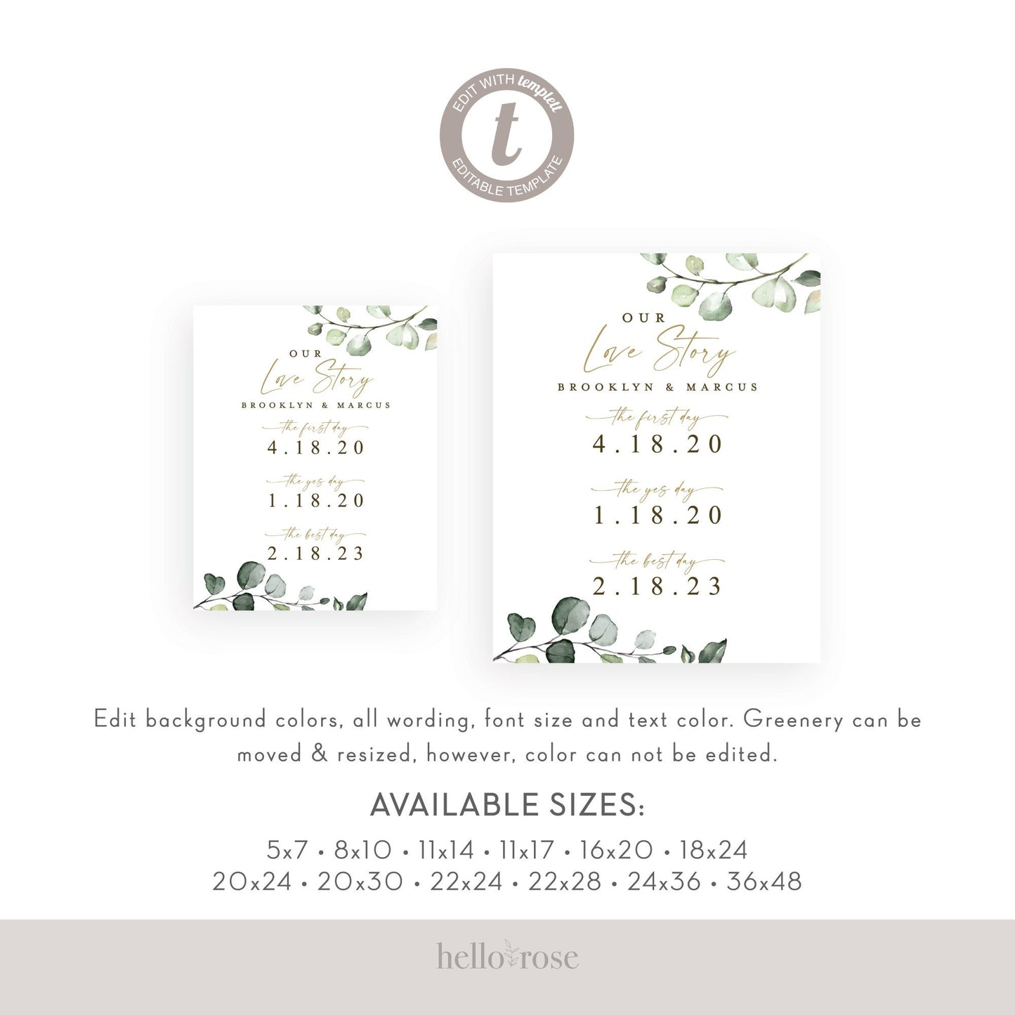 Our Love Story Personalized Template . The First Day The Yes Day The Best Day . Bridal Wedding Anniversary Gift . Digital Download Templett