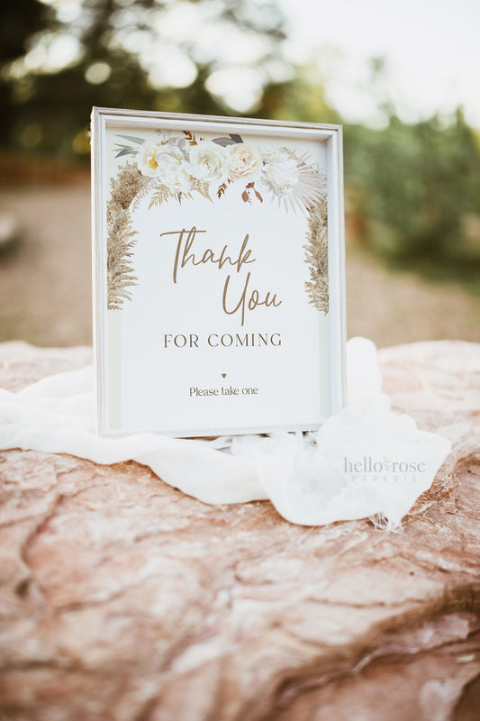 Thank You for Coming Please Take One PRINTABLE Baby Bridal Shower Sign . Gender Neutral . Pampas Grass White Floral . 8x10 Instant Download