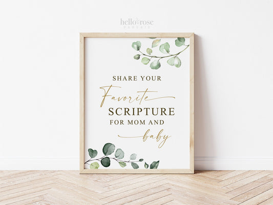 Favorite Scripture for Mom and Baby Cards and Sign Printable . Greenery Gold . Baby Shower Game . Favorite Bible Verse . Instant Download G2