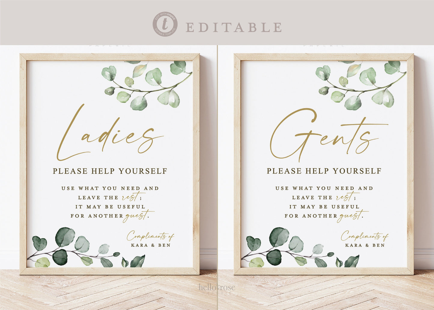 Wedding Bathroom Basket Printable Signs . Ladies and Gents Wedding Restroom . Please Help Yourself . Template Instant Download Templett G2-T