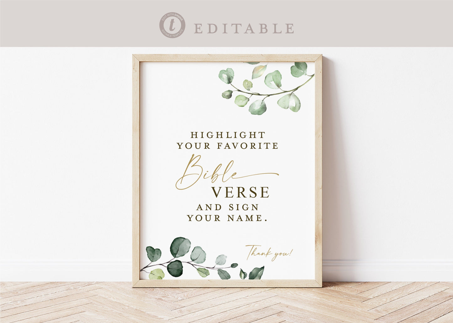 Highlight Your Favorite Bible Verse Guestbook Sign Printable Template . Greenery Gold . Baby Bridal Shower . Instant Download Templett G2-T