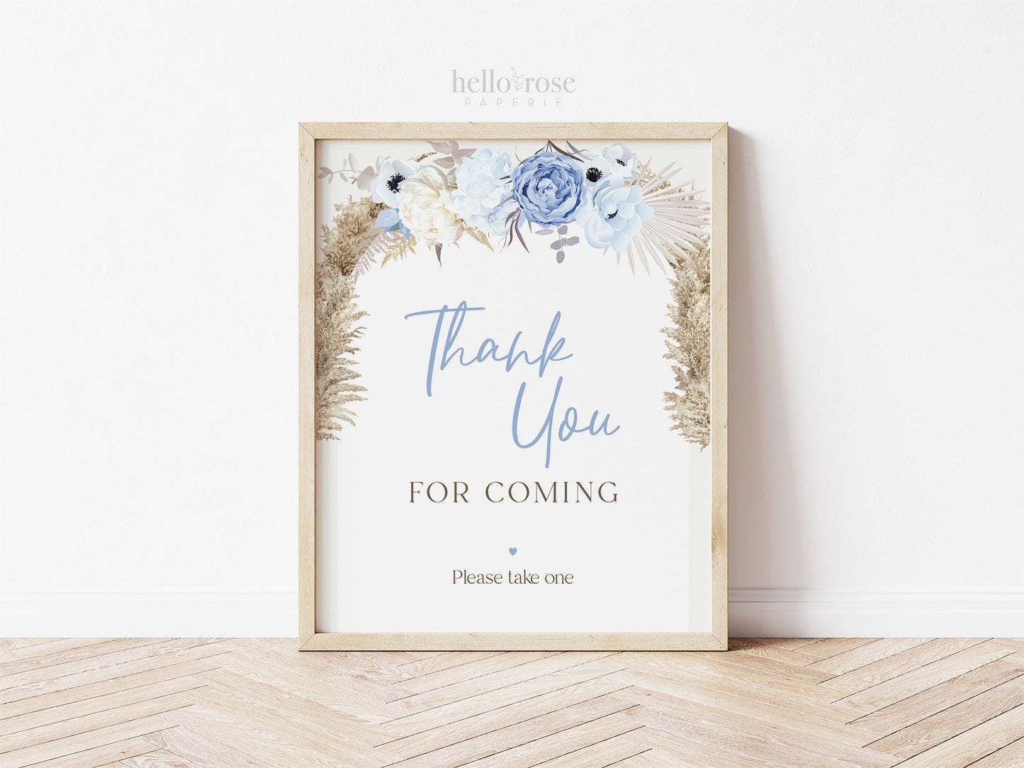 Thank You for Coming Please Take One PRINTABLE Baby Bridal Shower Sign . Boy Baby Shower . Pampas Grass Blue Floral . 8x10 Instant Download