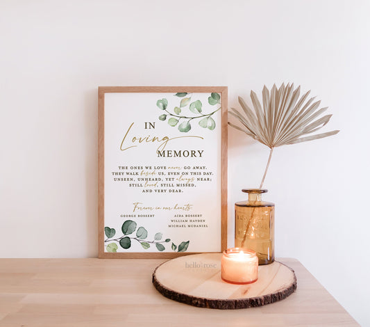 In Loving Memory Personalized Template . Memorial Remembrance Wedding Photo Table Sign . Forever in Our Hearts . Instant Download Templett