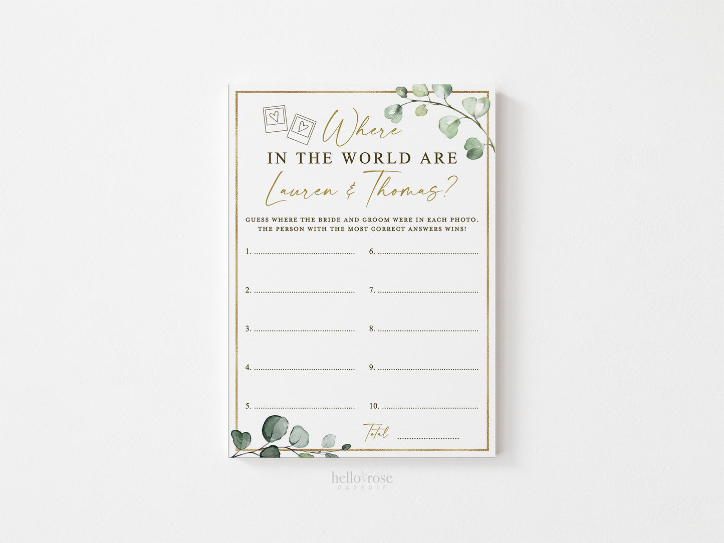 Where in the World Are They Bridal Couples Shower Game . Greenery + Gold . PRINTABLE Editable Template . Instant Download Templett G2-T