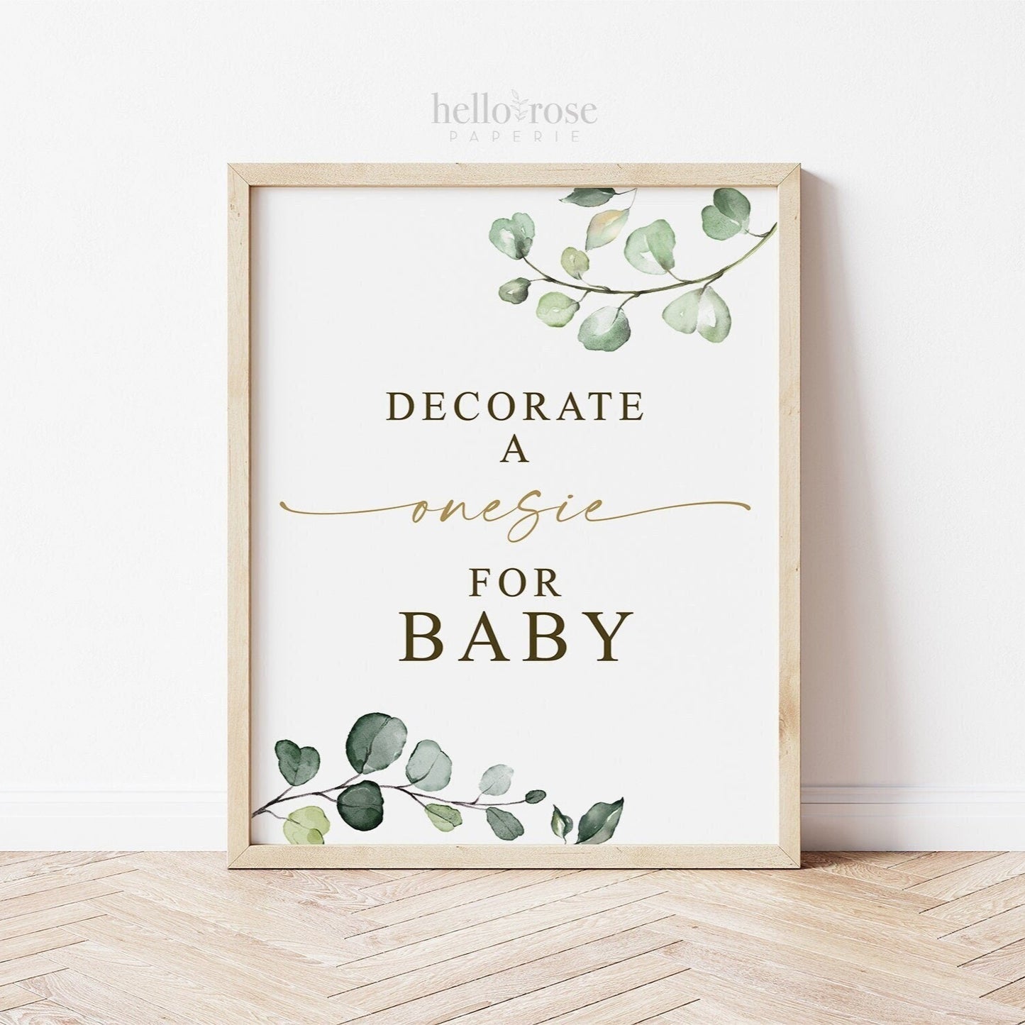 Decorate a Onesie Baby Shower Sign PRINTABLE . Onesie Decorating Making Station . Greenery Gold . Fender Neutral . Instant Download 8x10 G2