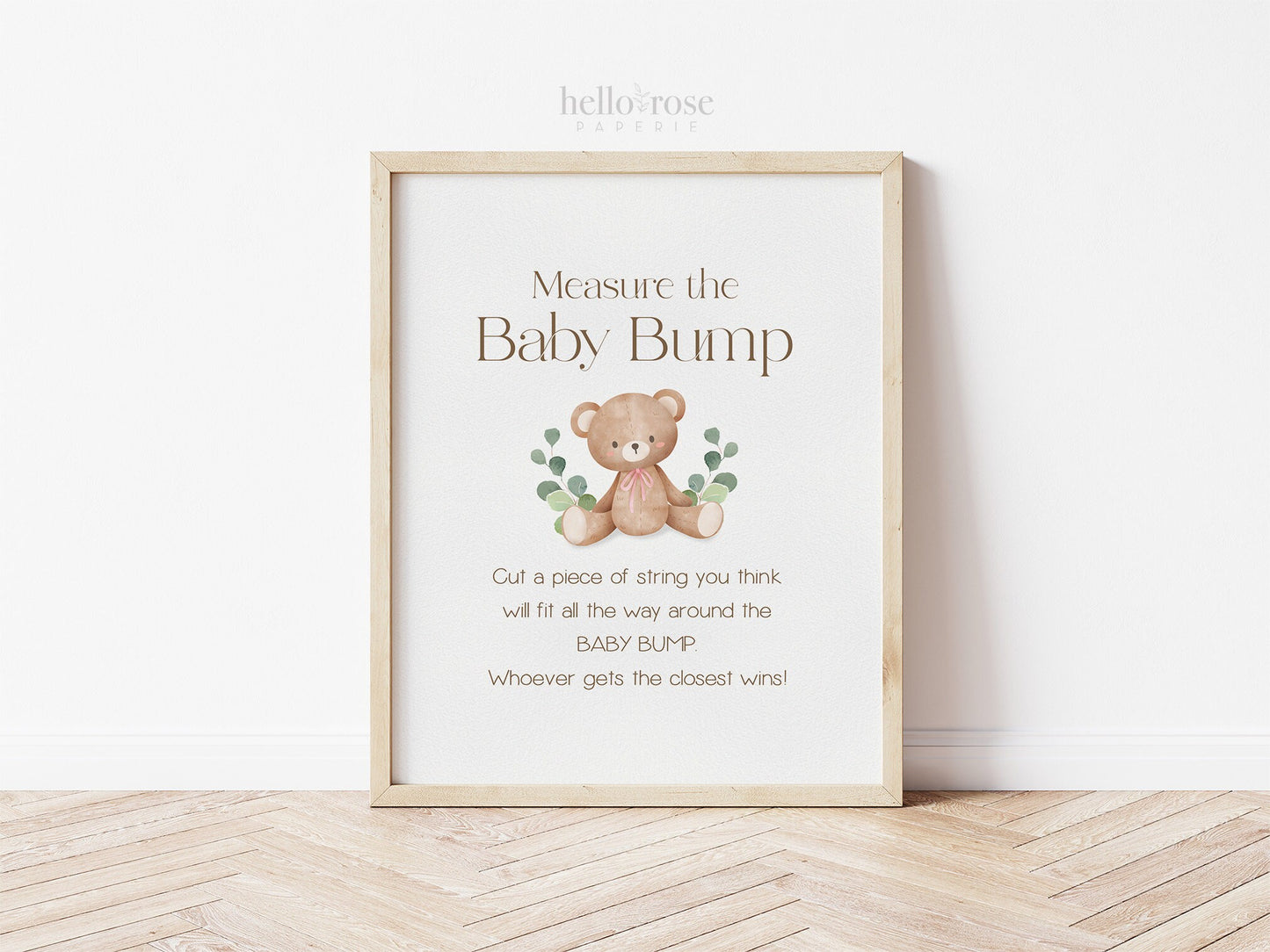 Measure the Baby Bump Teddy Bear Printable Game Sign + Cards . Baby Shower Boy Blue . We Can Bearly Wait. Greenery . 8x10 Instant Download