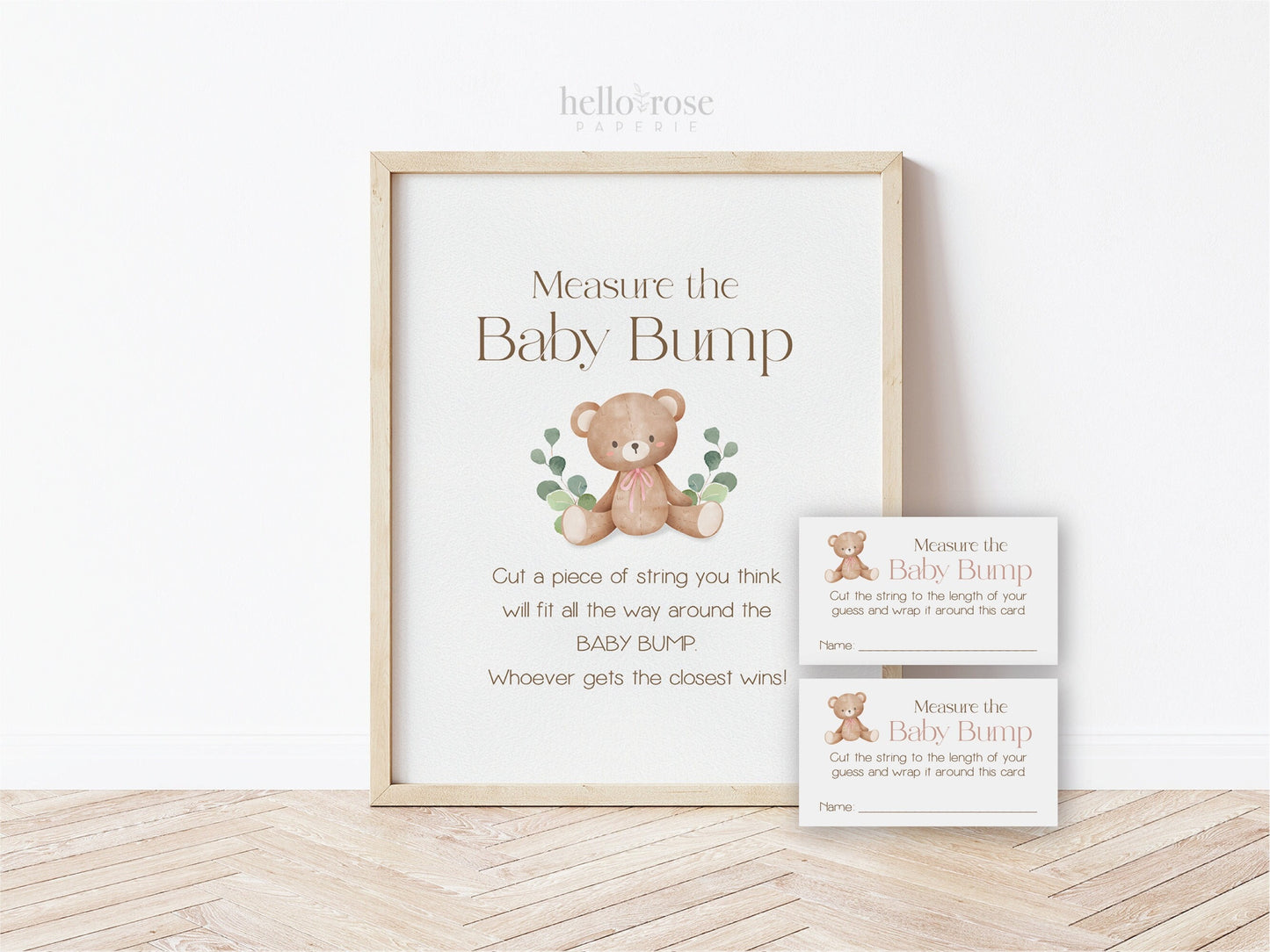 Measure the Baby Bump Teddy Bear Printable Game Sign + Cards . Baby Shower Boy Blue . We Can Bearly Wait. Greenery . 8x10 Instant Download