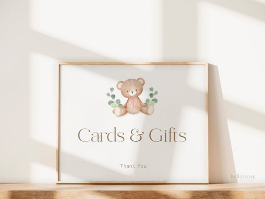 Cards and Gifts Teddy Bear Printable Sign . Baby Shower Pink Girl . We Can Bearly Wait . Brown Bear Greenery . 8x10 Instant Download