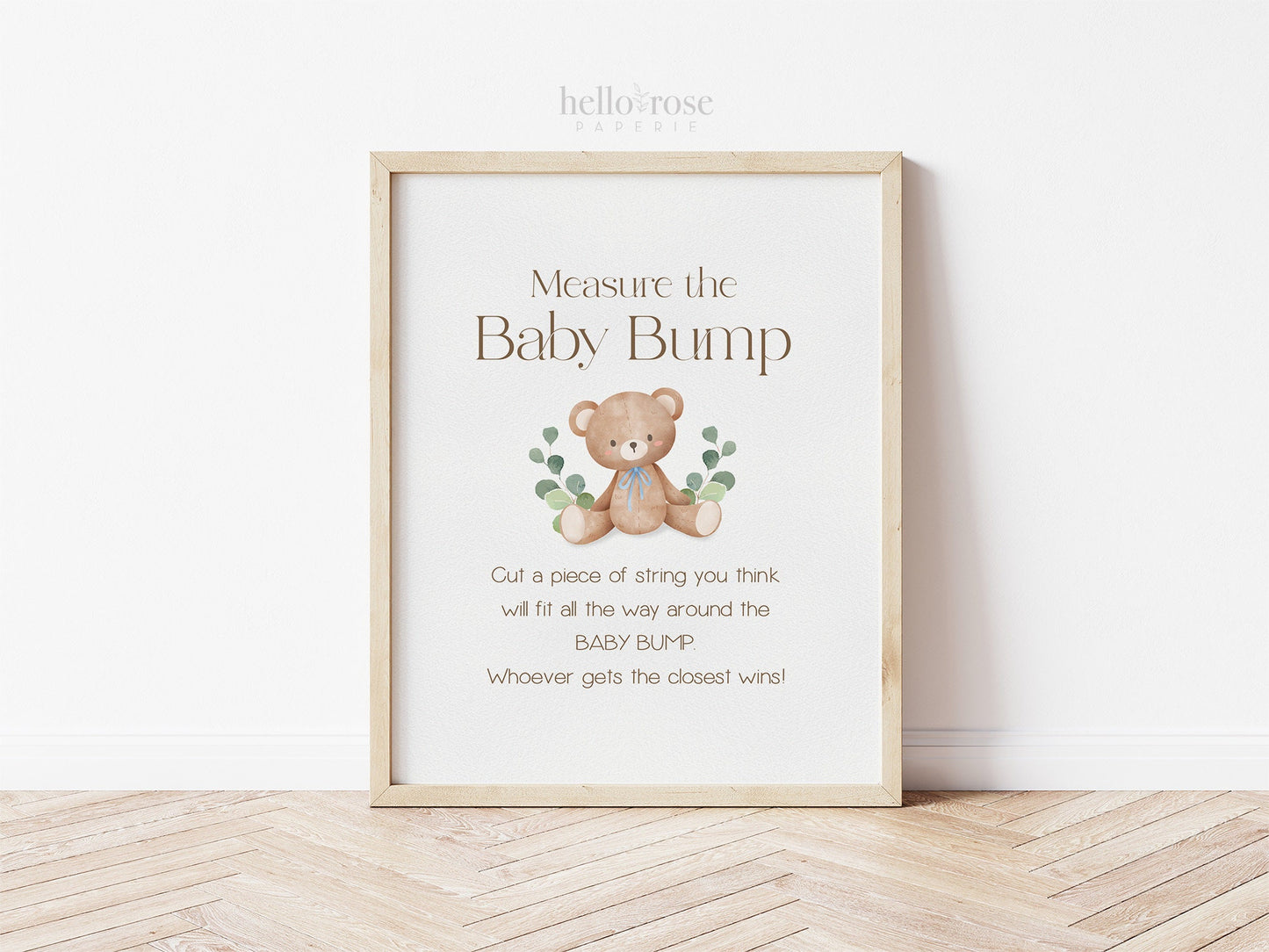 Measure the Baby Bump Teddy Bear Printable Game Sign + Cards . Baby Shower Boy Blue . We Can Bearly Wait. Greenery . 8x10 Instant Download
