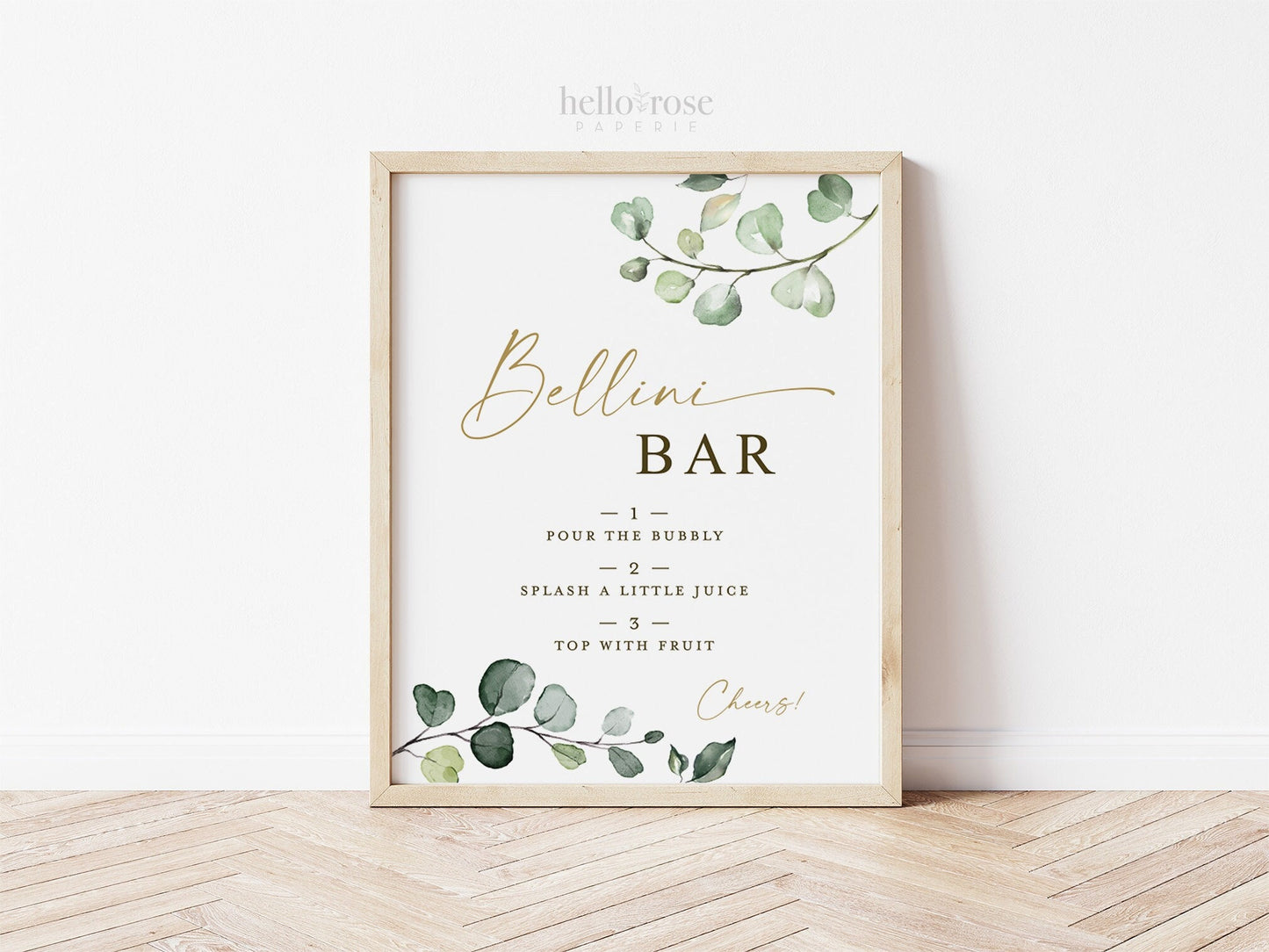 Bellini Bar Sign Printable Sign . Greenery + Gold . Wedding Engagement Bridal Shower Bachelorette Hens Party Baby . Instant Download 8x10 G2