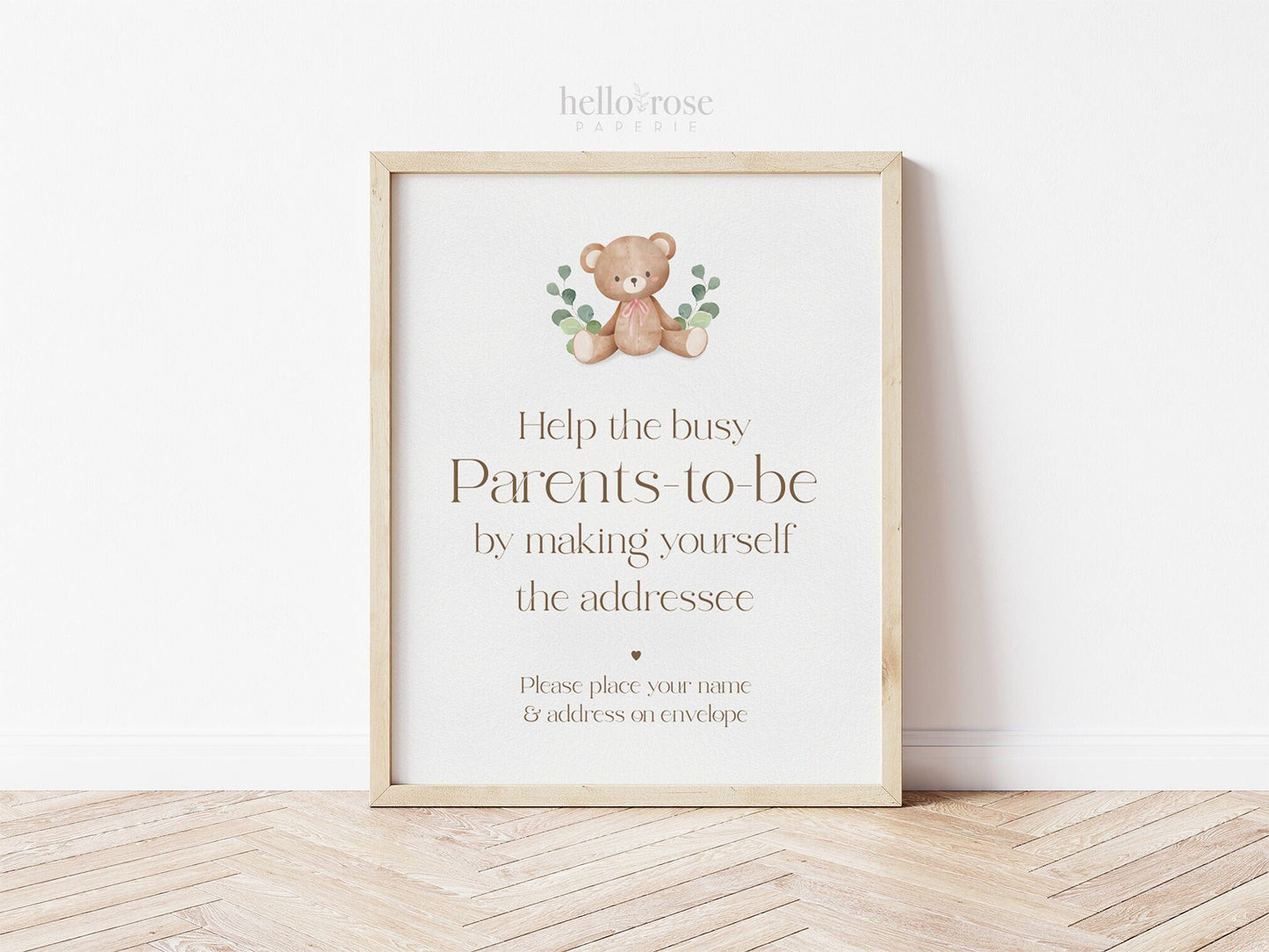 Help the Busy Parents to be Addressee PRINTABLE Sign . Girl Pink Baby Shower . Teddy Bear Greenery . Can Bearly Wait . INSTANT DOWNLOAD 8x10