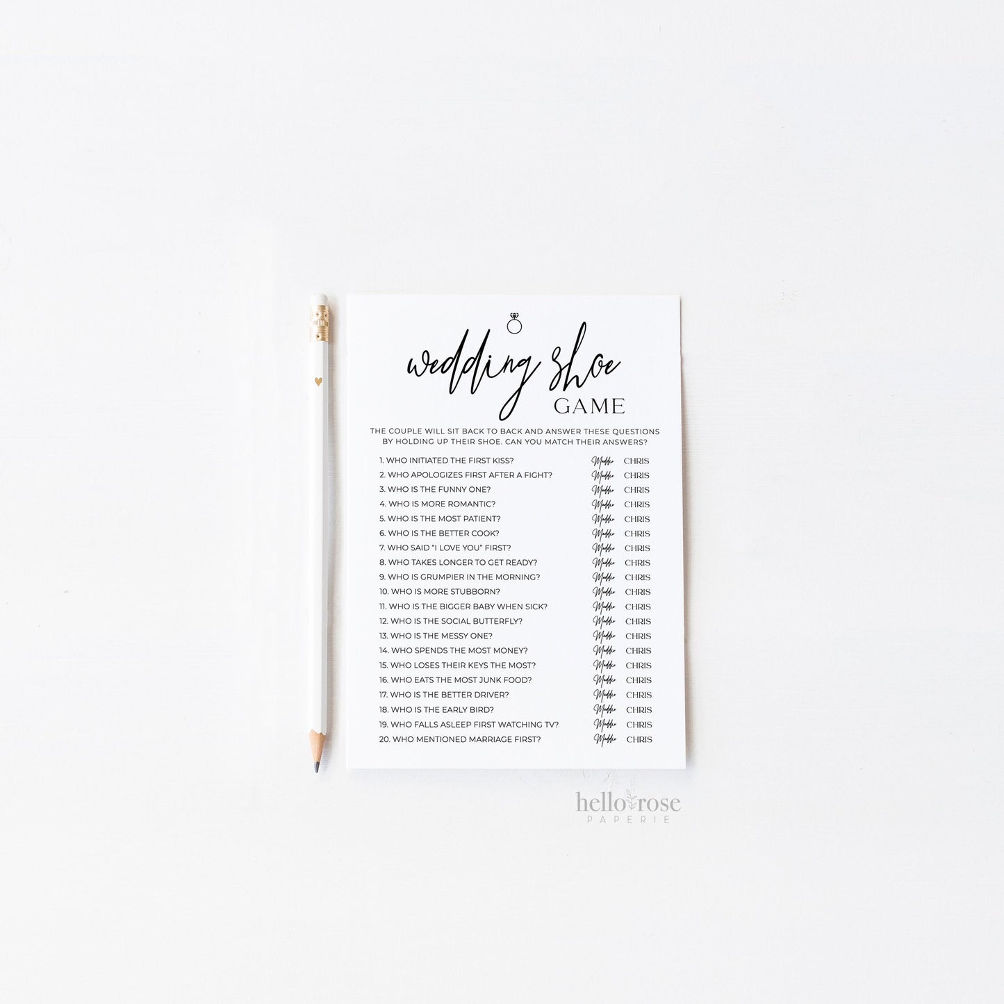 The Wedding Shoe Game Template . Couples Shower Wedding Rehearsal Dinner Game . Minimalist PRINTABLE Editable Instant Download Templett M2-T