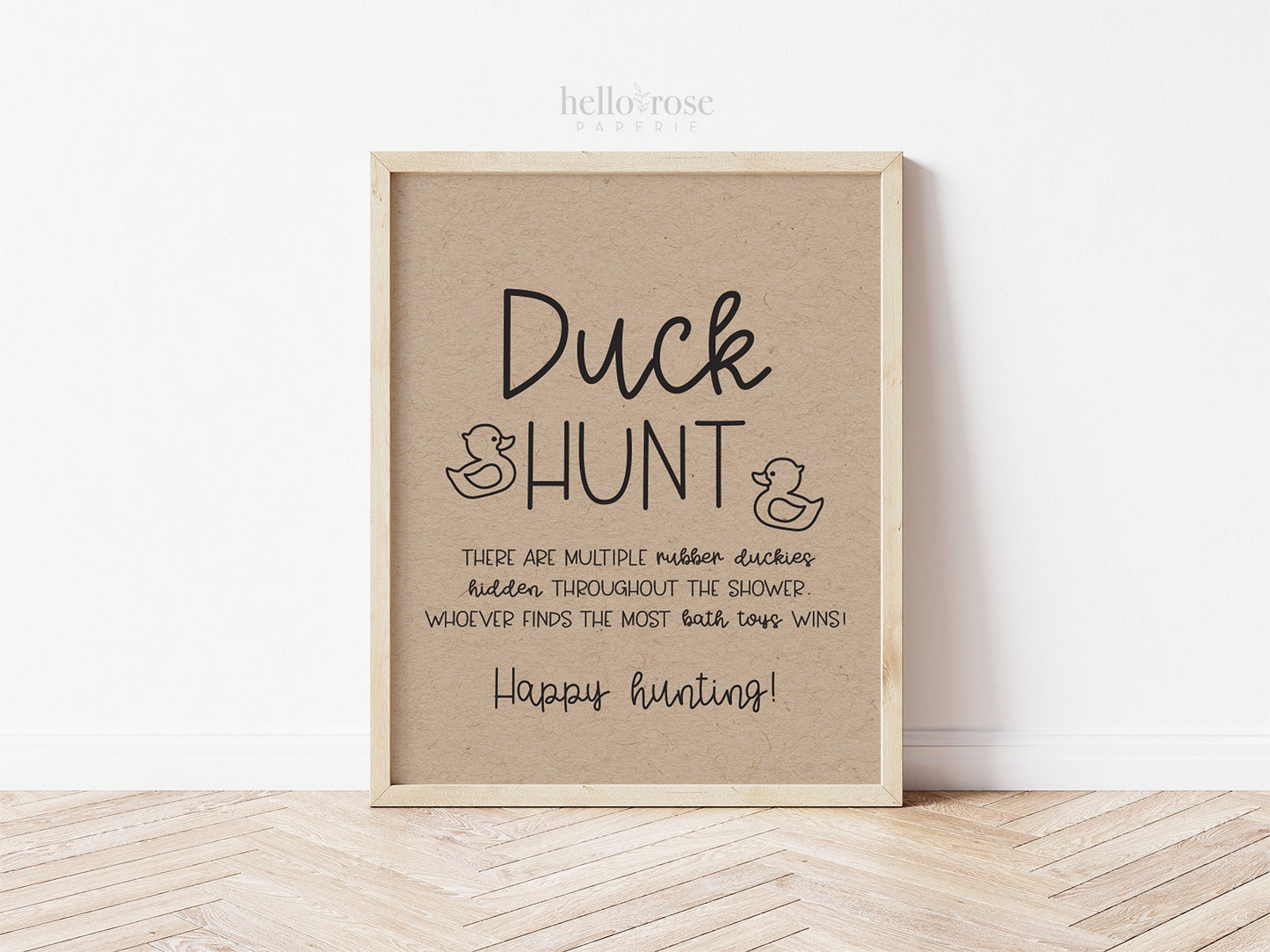 Duck Hunt Baby Shower Game Sign . Find the Rubber Ducky . Boy Girl . Kraft + Black & White . Printable 8x10 Instant Digital Download . K4