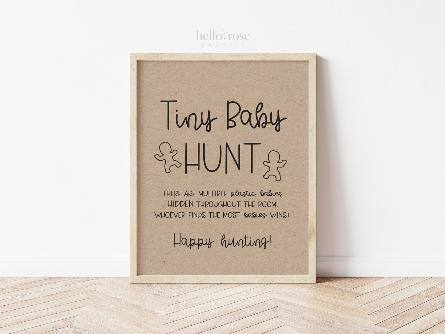 Tiny Baby Hunt Baby Shower Game Sign . Find the Babies . Boy Girl . Kraft + Black & White . Printable 8x10 Instant Digital Download . K4