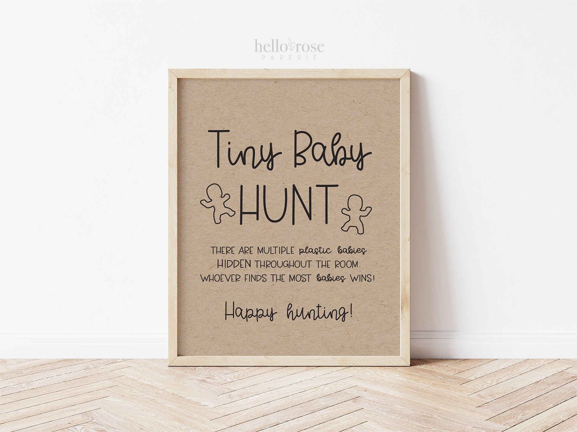 Tiny Baby Hunt Baby Shower Game Sign . Find the Babies . Boy Girl . Kraft + Black & White . Printable 8x10 Instant Digital Download . K4