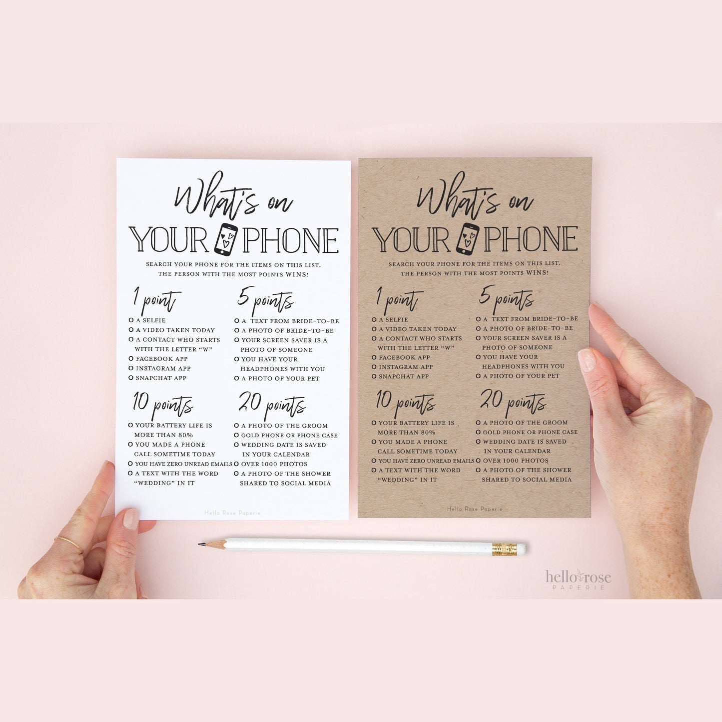 What's on Your Phone Printable Bridal Shower Game . Kraft + Minimalist Black & White . Bachelorette Hens Party . Instant Digital Download