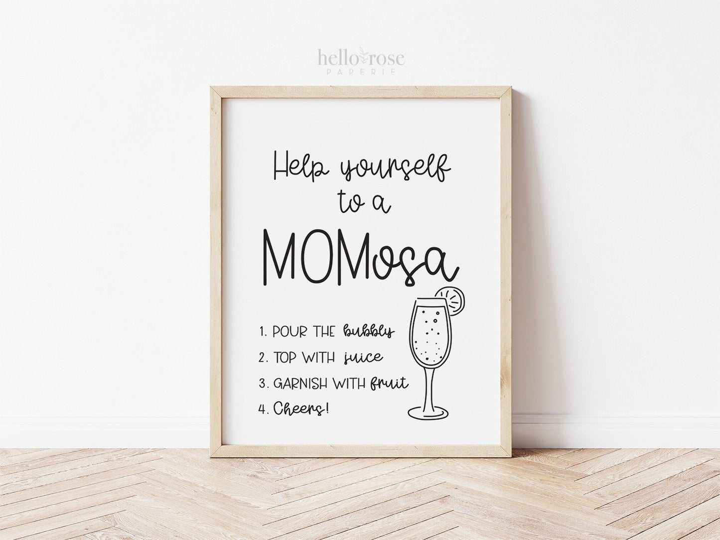 Momosa Baby Shower Table Sign . Mimosa Bubbly Bar . Boy Girl Neutral . Kraft + Minimalist Black White . Printable 8x10 Instant Download . K4