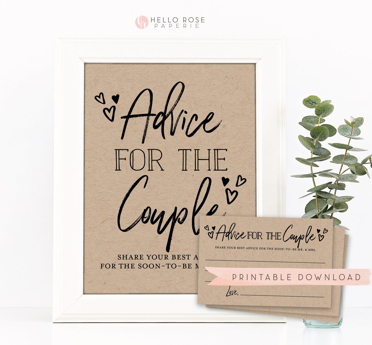 Advice for the Couple Printable Kraft Sign + Cards . Bridal Shower . Wedding Engagement . Hen Do Bachelorette . Words of Advice Mr and Mrs