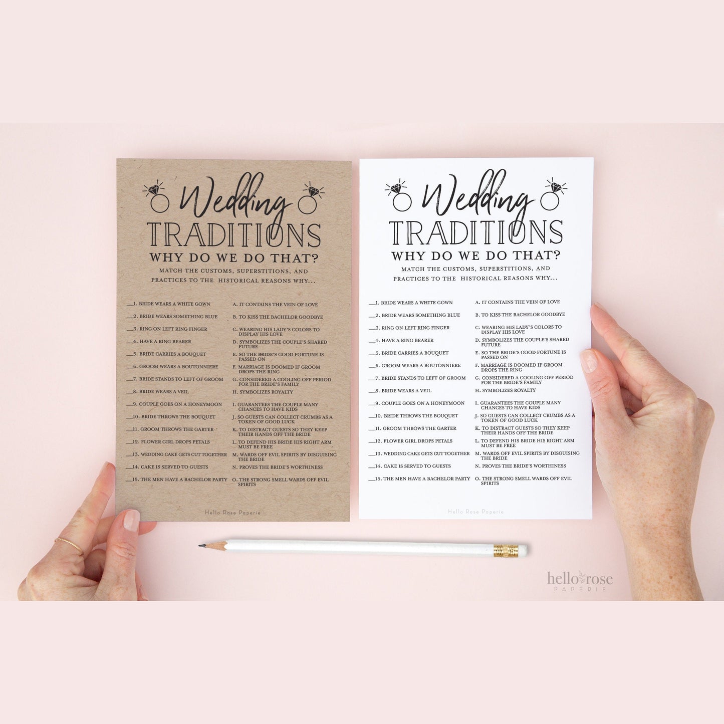 Wedding Traditions Bridal Shower Guessing Game . Wedding Hens Party . Kraft + Minimalist Black White . Printable Instant Digital Download