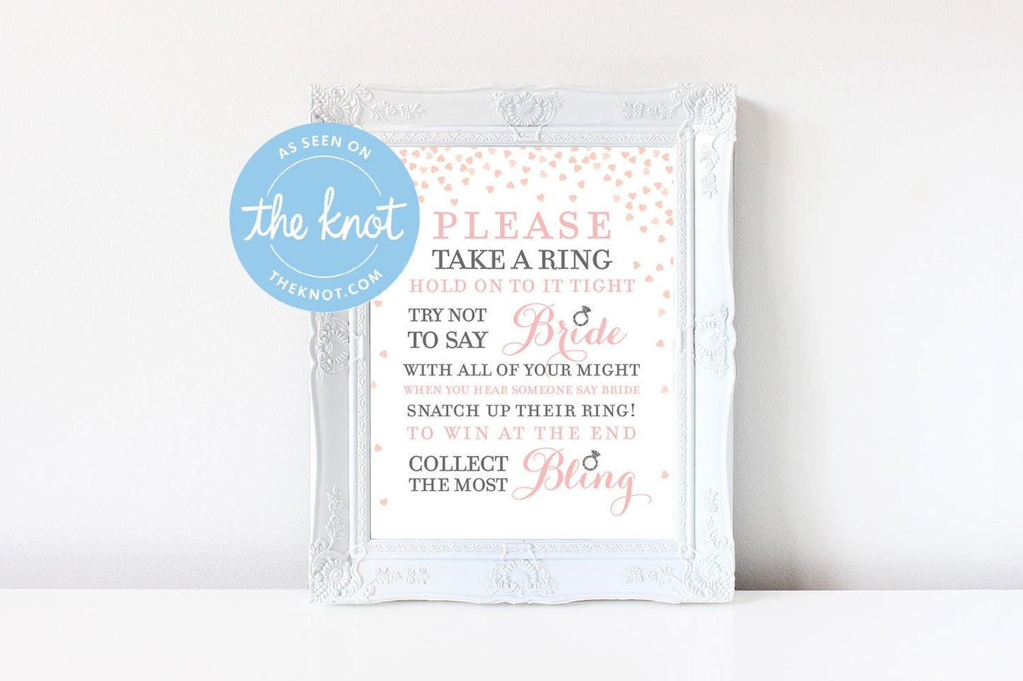 Don't Say Bride Game . Please Take a Ring . Pink and Silver Bridal Shower Game . Printable Instant Download . Pink and Silver Glitter Game