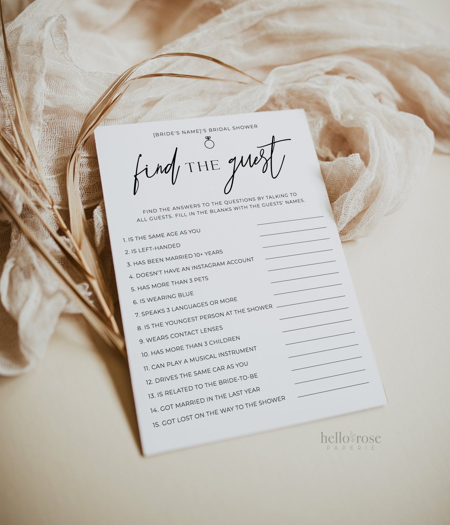 Find the Guest Bridal Shower Icebreaker Game . Bachelorette Hens . Minimalist PRINTABLE Editable Template . Instant Download Templett M2-T