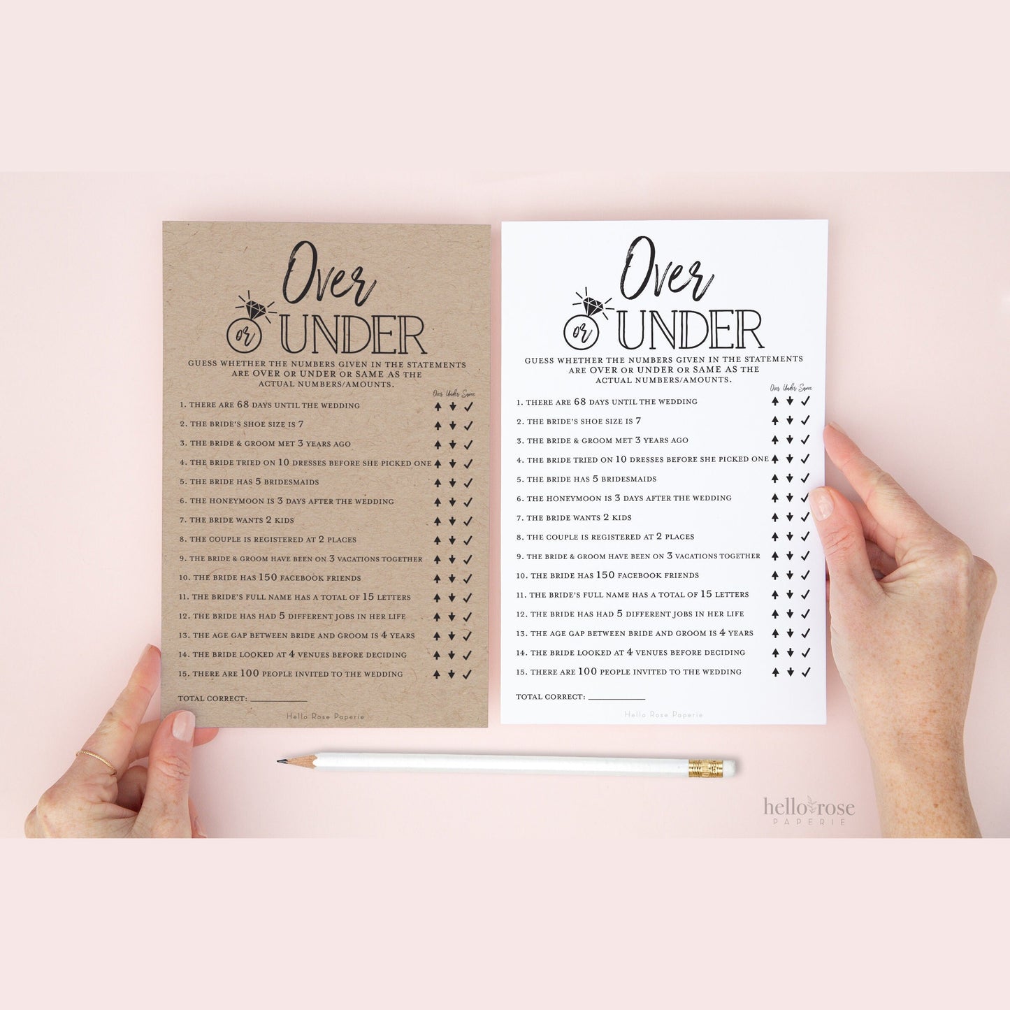 Over or Under Printable Bridal Shower Game . Wedding Bachelorette Hens Party . Kraft + Minimalist Black and White . Digital Instant Download
