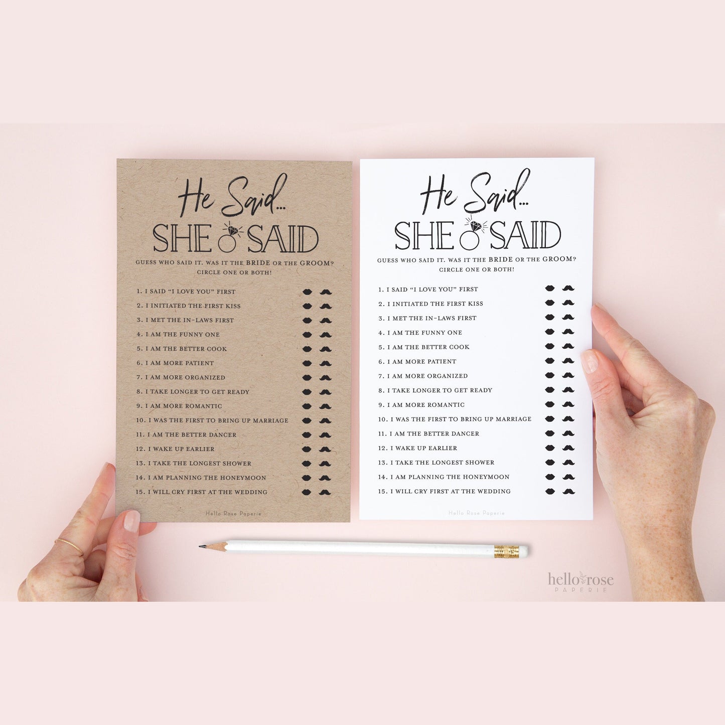 He Said She Said Who Said It Printable Bridal Shower Game . Kraft + Minimalist Black & White . Couples Shower . Instant Download Printable