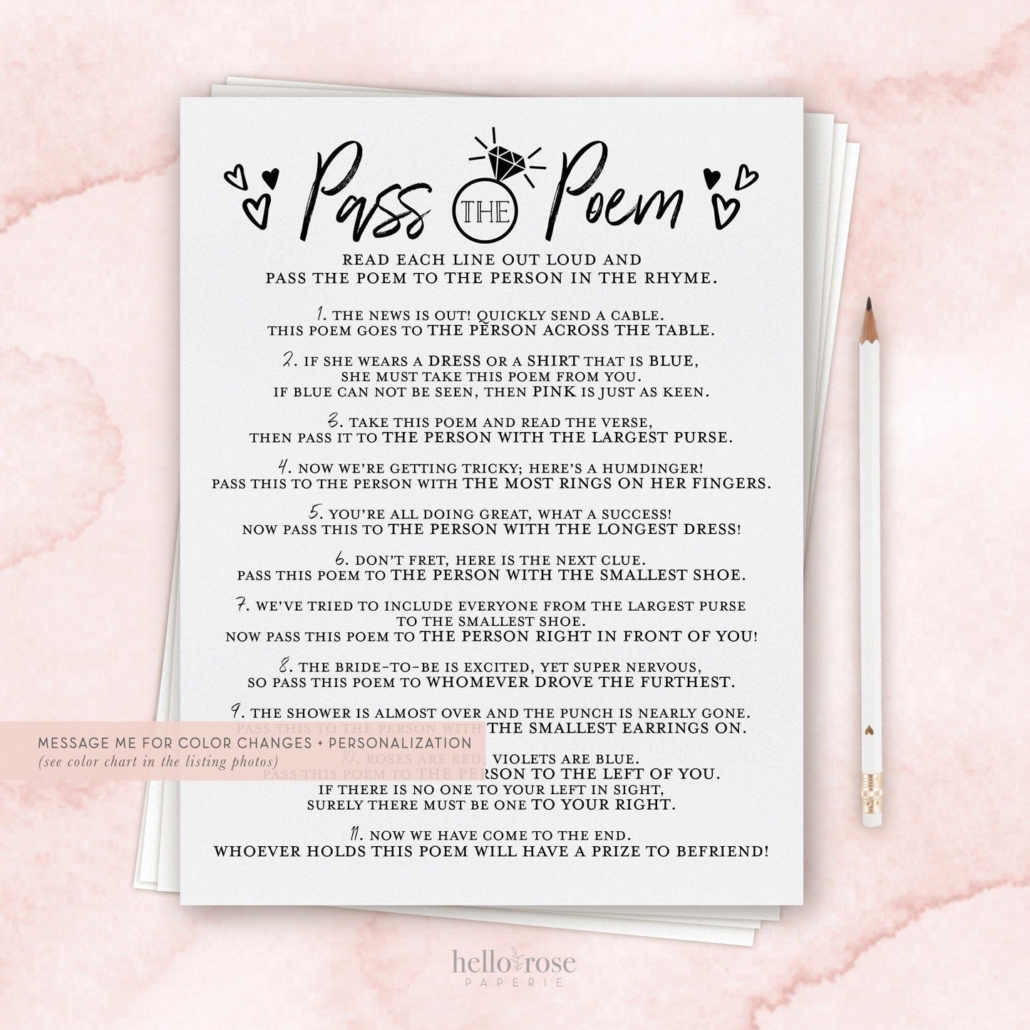 Pass the Poem Bridal Shower Printable Game . Bachelorette Hens Party Fun Icebreaker . Black and White Kraft . Instant Download PDF