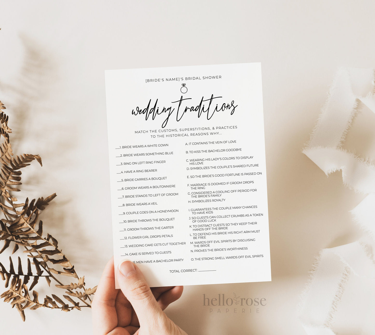 Wedding Traditions Bridal Shower Trivia Game . Bachelorette Hens . Minimalist PRINTABLE Editable Template . Instant Download Templett M2-T