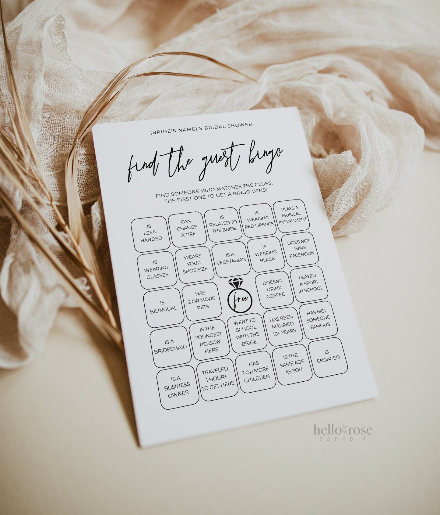 Find the Guest Bingo Editable Game . Bridal Shower Icebreaker Game . Minimalist PRINTABLE Editable Template . Instant Download Templett M2-T