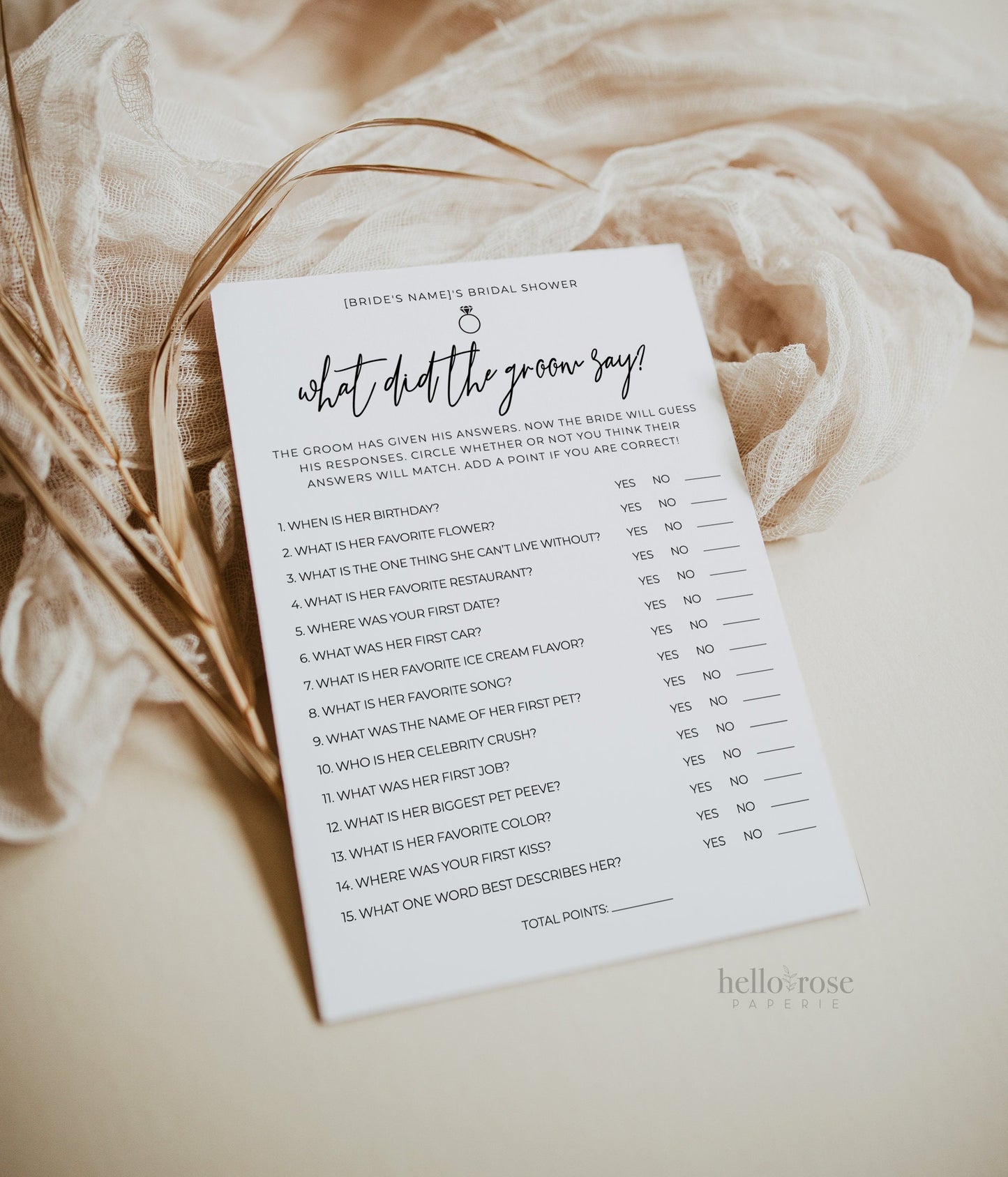 What Did the Groom Say Bridal Couples Shower Bachelorette Game . Minimalist PRINTABLE Editable Template . Instant Download Templett M2-T