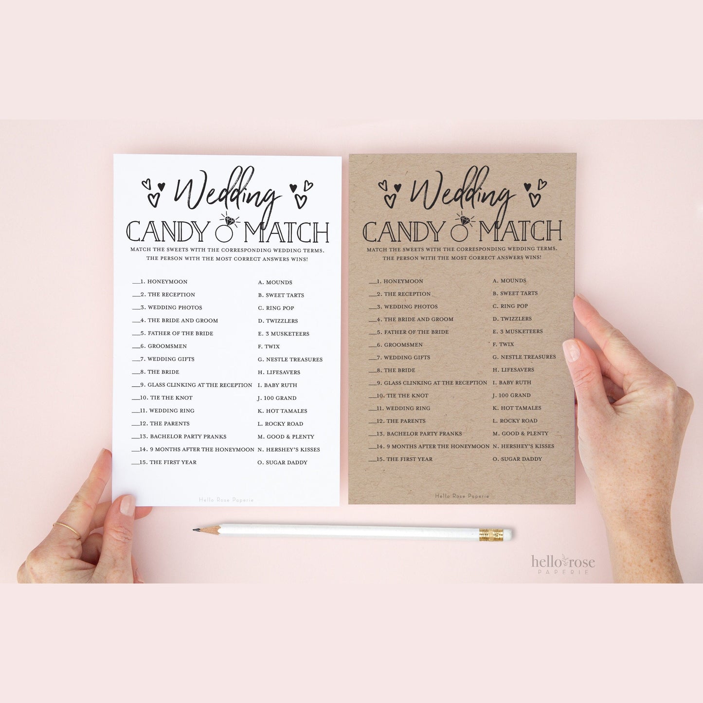 Wedding Candy Match Game . Bridal Couples Wedding Shower Printable Game . Kraft + Minimalist Black and White . Instant Digital Download K3