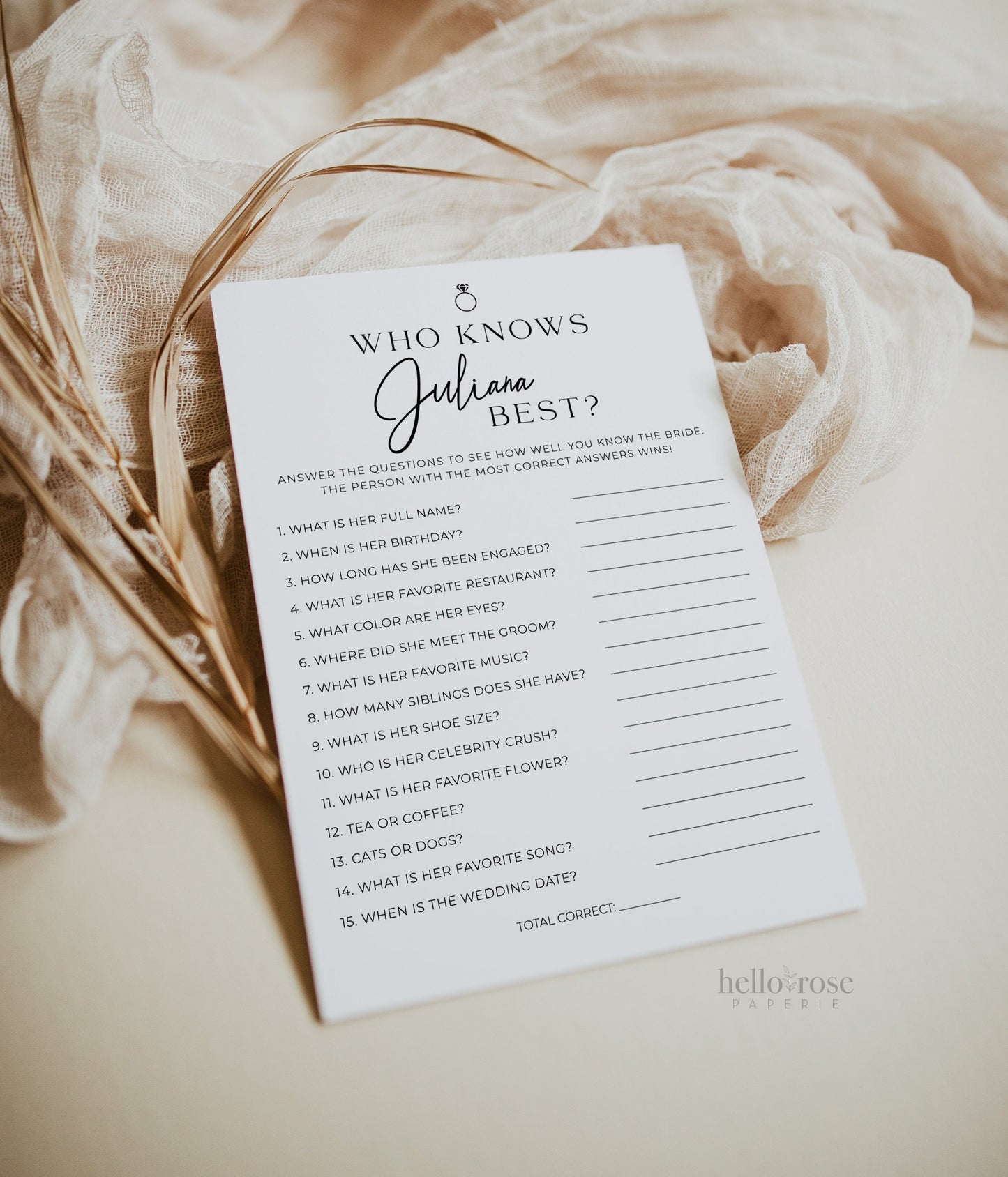 Who Knows the Bride Best Personalized Bridal Shower Bachelorette Hens Game . Minimalist PRINTABLE Editable Template . Download Templett M2-T
