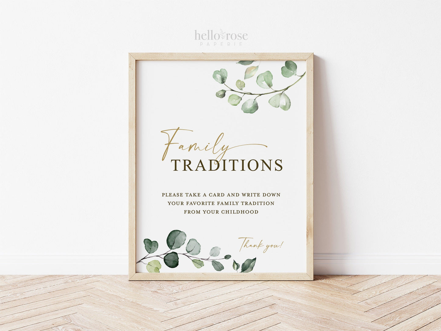 Family Traditions Cards and Sign Printable . Baby Shower . Greenery + Gold . Share a Favorite Family Childhood Memory . Instant Download G2