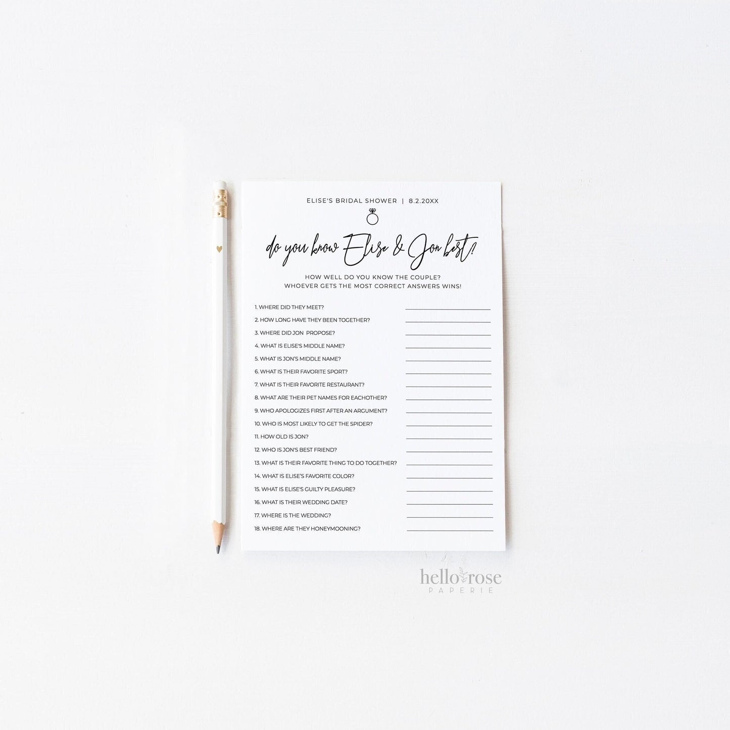 Who Knows the Couple Best Personalized Bridal Shower Bachelorette Hens Game . Minimalist PRINTABLE Editable Template Download Templett M2-T