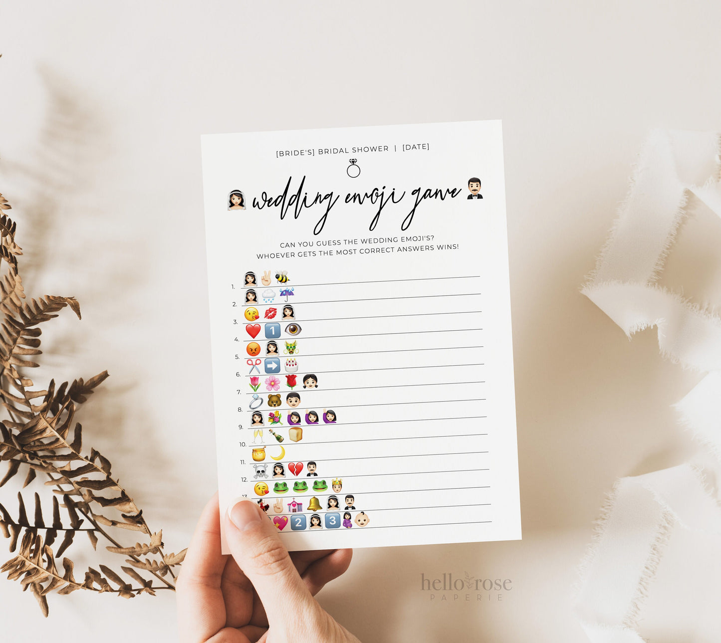 Wedding Emoji Pictionary Bridal Shower Game . Bachelorette Hens . Minimalist PRINTABLE Editable Template . Instant Download Templett M2-T