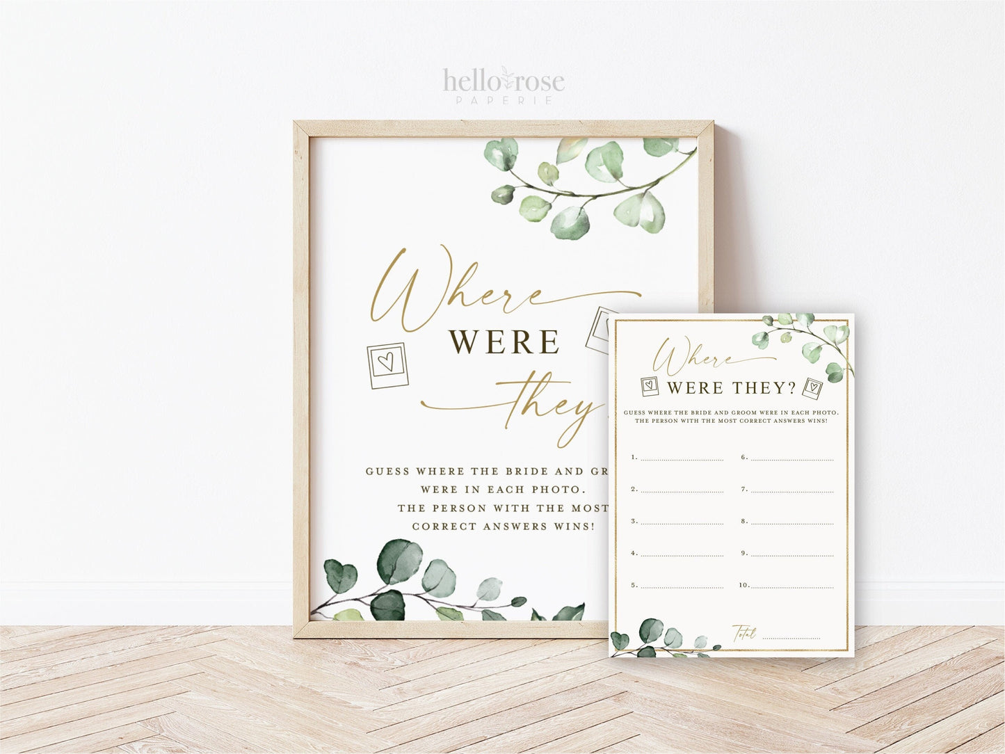 Where Were They Game Cards + Sign Printable . Where in the World . Greenery + Gold . Bridal Shower Bachelorette Party . Instant Download G2