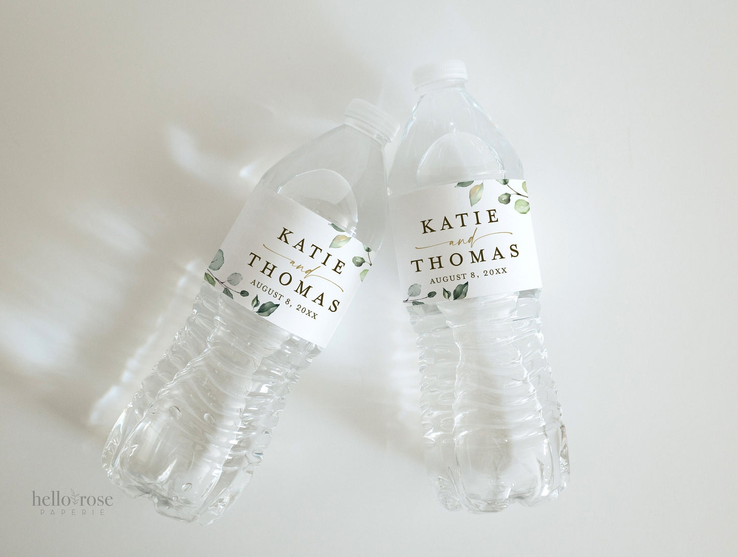 PRINTABLE Water Bottle Labels Personalized . Bridal Shower Couples Shower Wedding Engagement Party . Greenery + Gold . Digital Download PDF