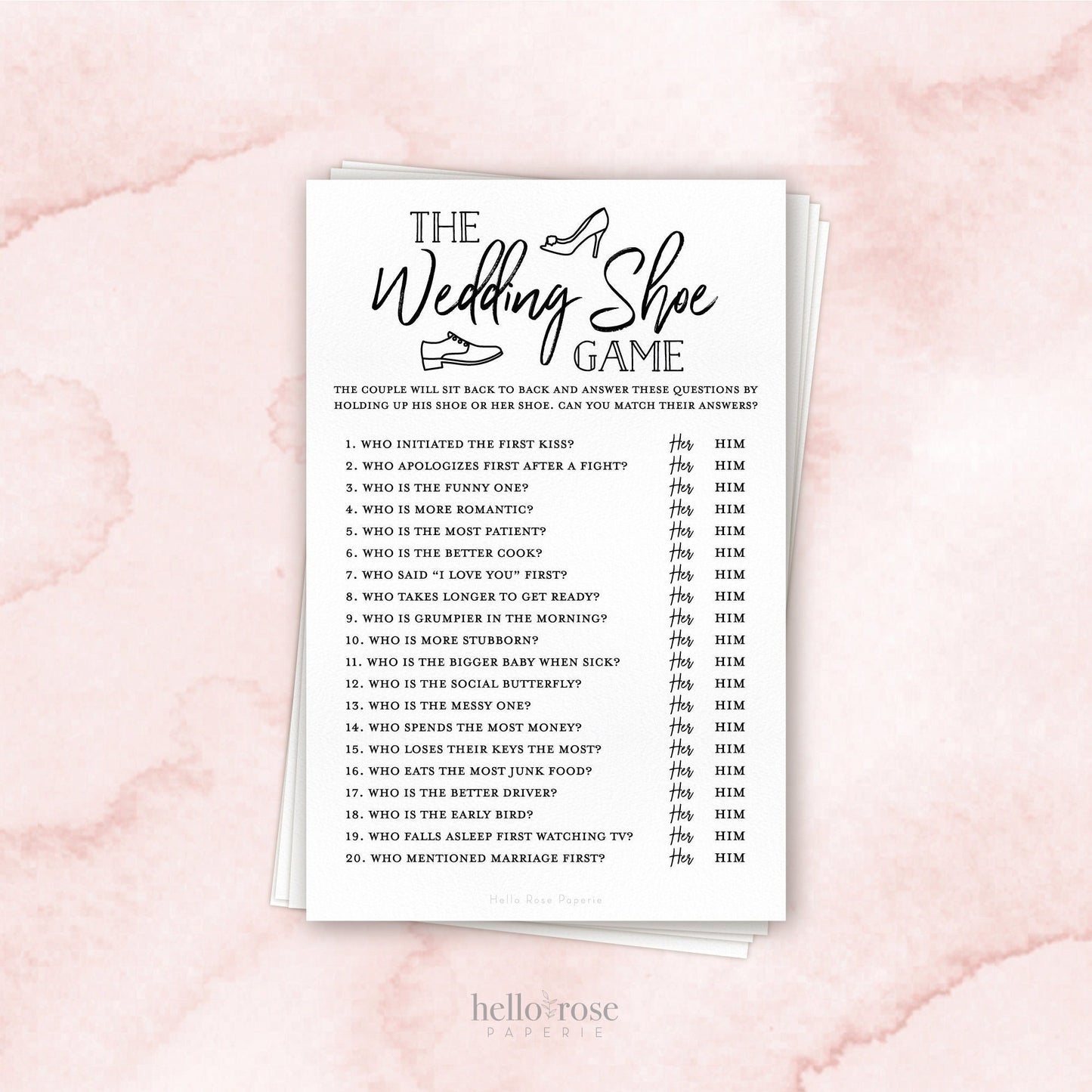 The Wedding Shoe Printable Bridal Shower Wedding Printable Game . Fun Couple Game . Black White Rustic Modern . Instant Digital Download