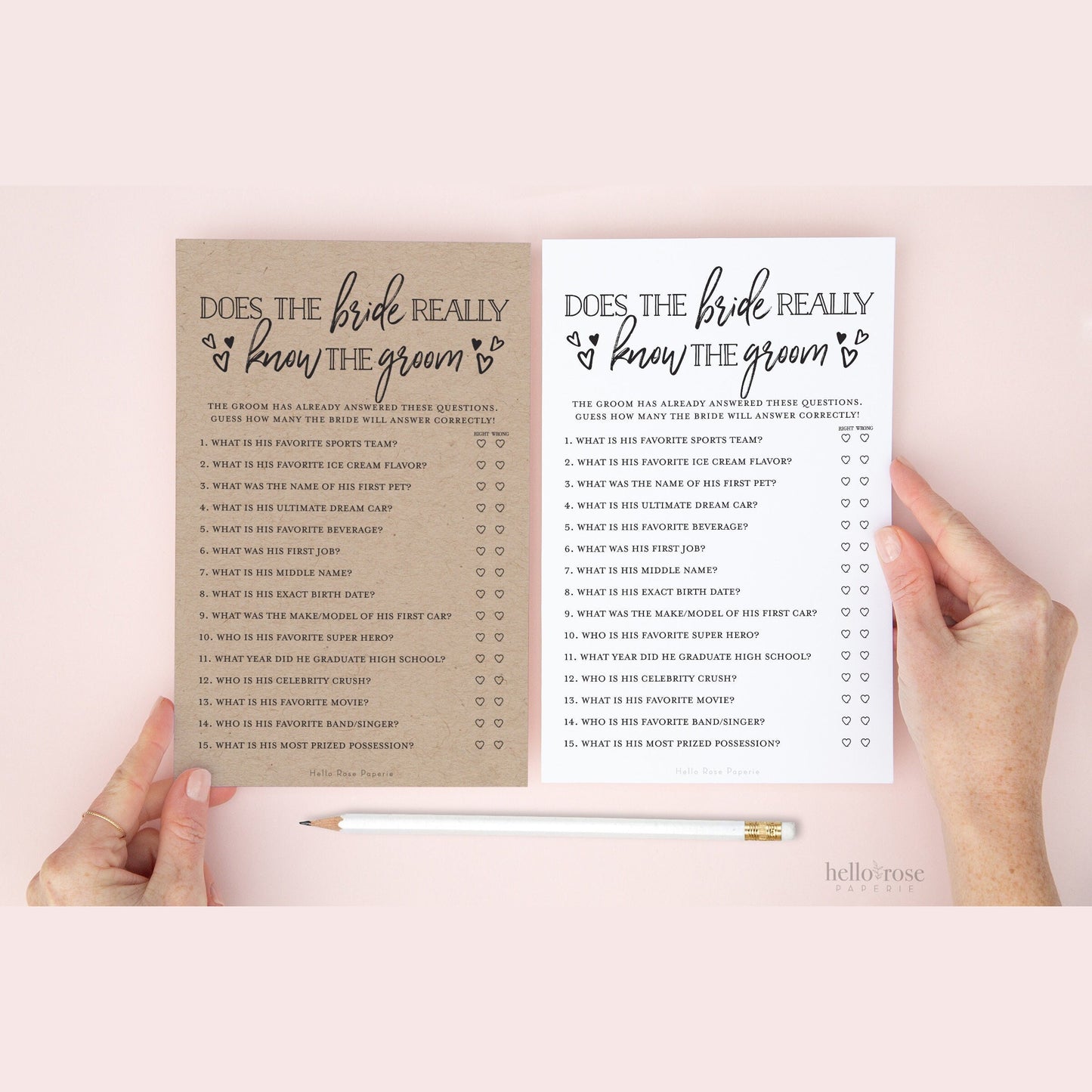 Does the Bride Really Know the Groom Printable Game . Bridal Shower Bachelorette Hens . Kraft + Minimalist Black & White . Instant Download