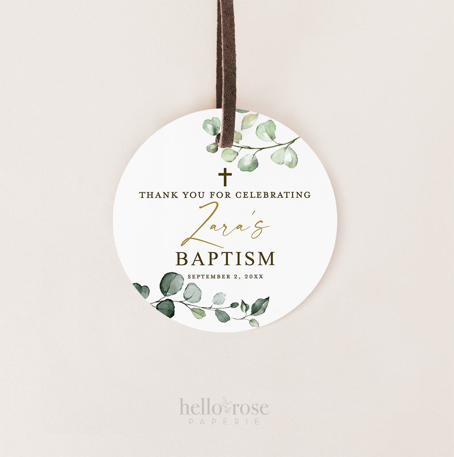 Baptism Thank You Favor Tags Template . Christening Communion Greenery . Personalized Editable PRINTABLE Templett Instant Download G-2