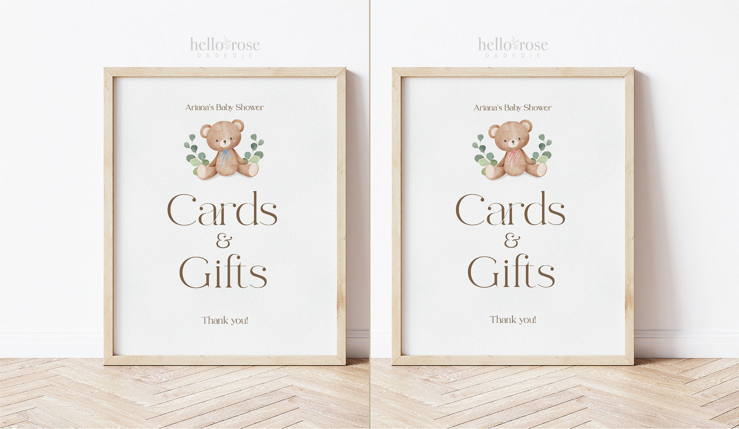 Books and Gifts Sign Template . Books for Baby . Teddy Bear Baby Shower Blue Pink Green . PRINTABLE Editable Templett Instant Download B1-T