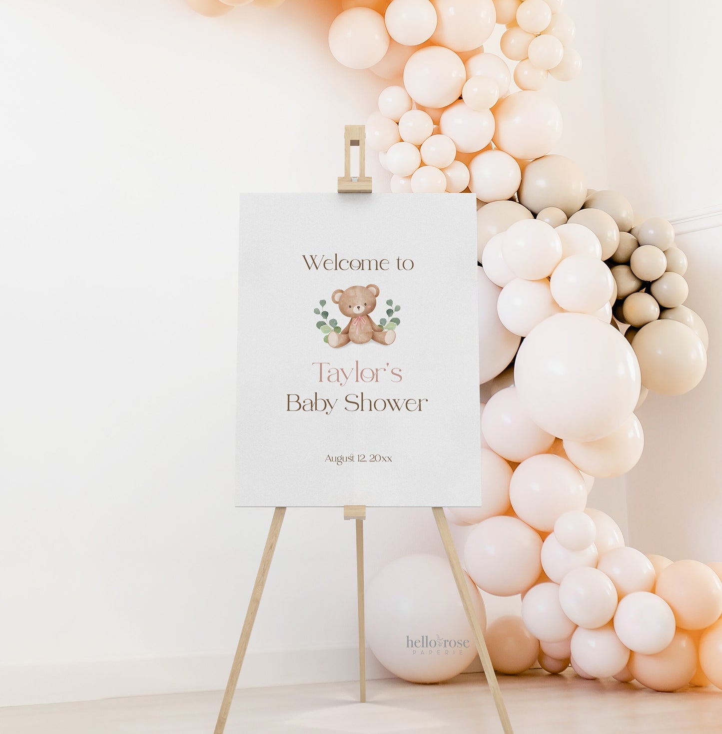 Editable Bear Baby Shower Welcome Personalized Sign . Pink Blue and Green . PRINTABLE Poster . Instant Download Templett Template