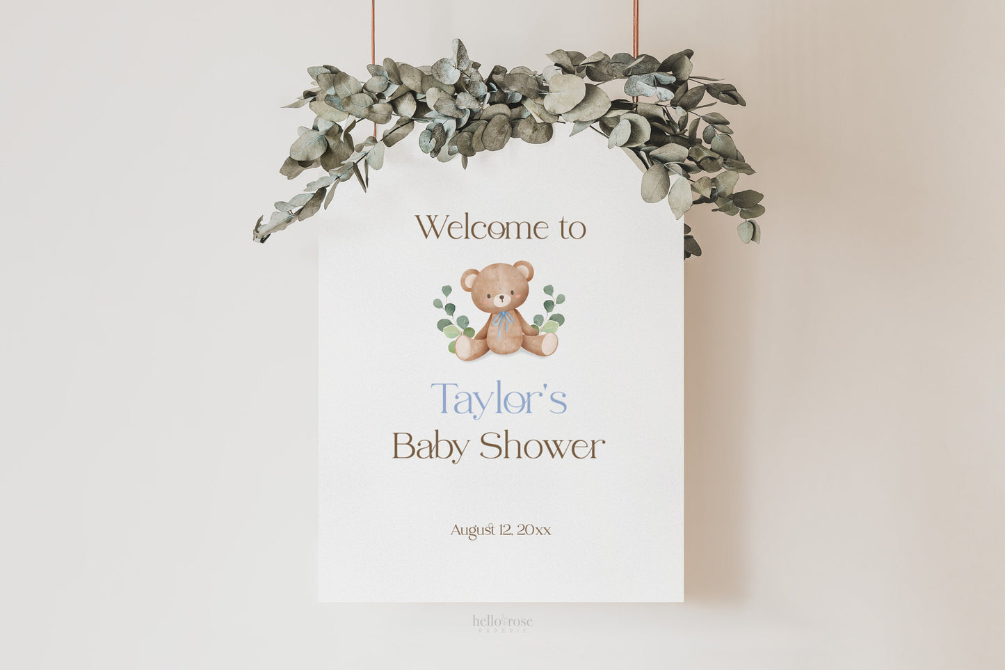 Editable Bear Baby Shower Welcome Personalized Sign . Pink Blue and Green . PRINTABLE Poster . Instant Download Templett Template