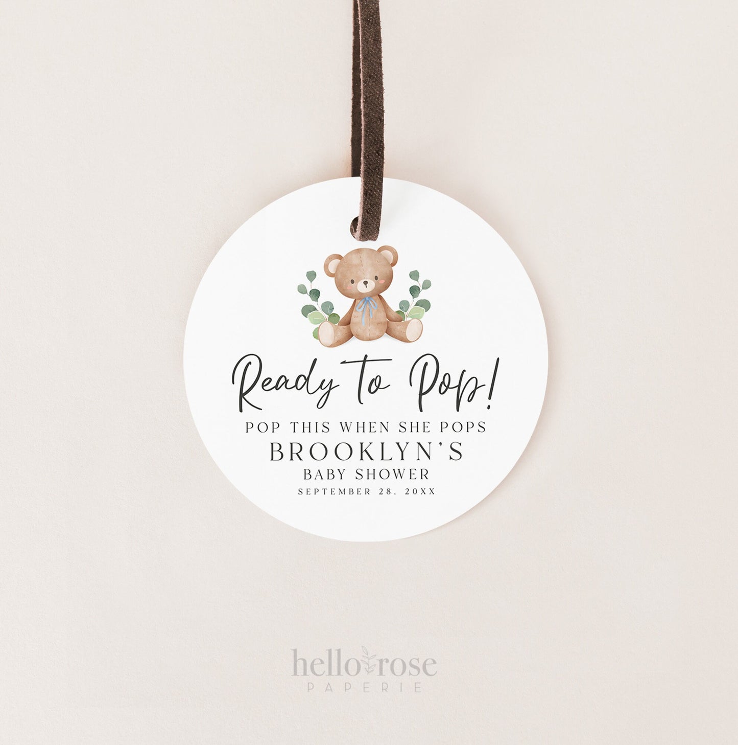 Ready to Pop Teddy Bear Tags Template . Baby Shower Mini Champagne Favors . Personalized Editable PRINTABLE Templett Instant Download P2-T