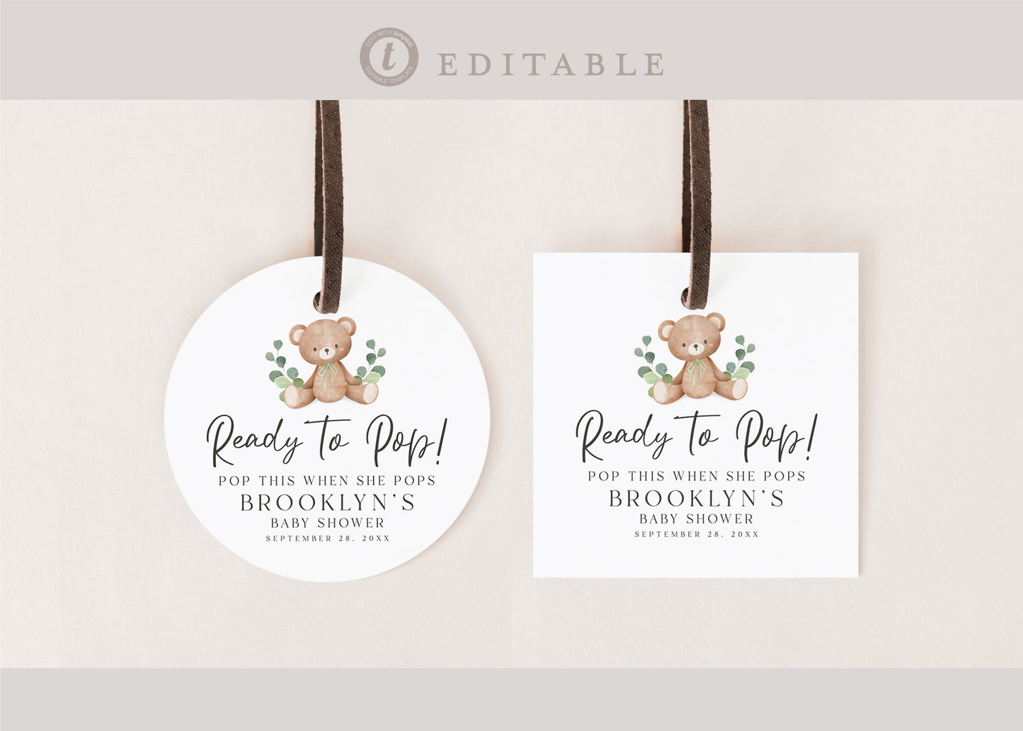 Ready to Pop Teddy Bear Tags Template . Baby Shower Mini Champagne Favors . Personalized Editable PRINTABLE Templett Instant Download P2-T