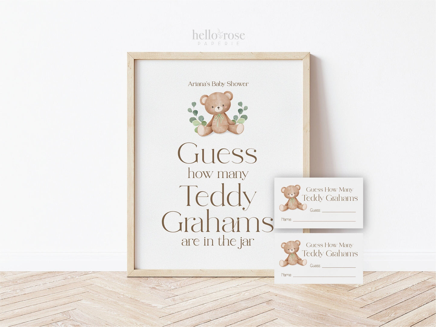 Guess How Many Teddy Grahams Editable . Teddy Bear Baby Shower Blue Pink Green Gender Neutral . PRINTABLE Templett Instant Download B1-T